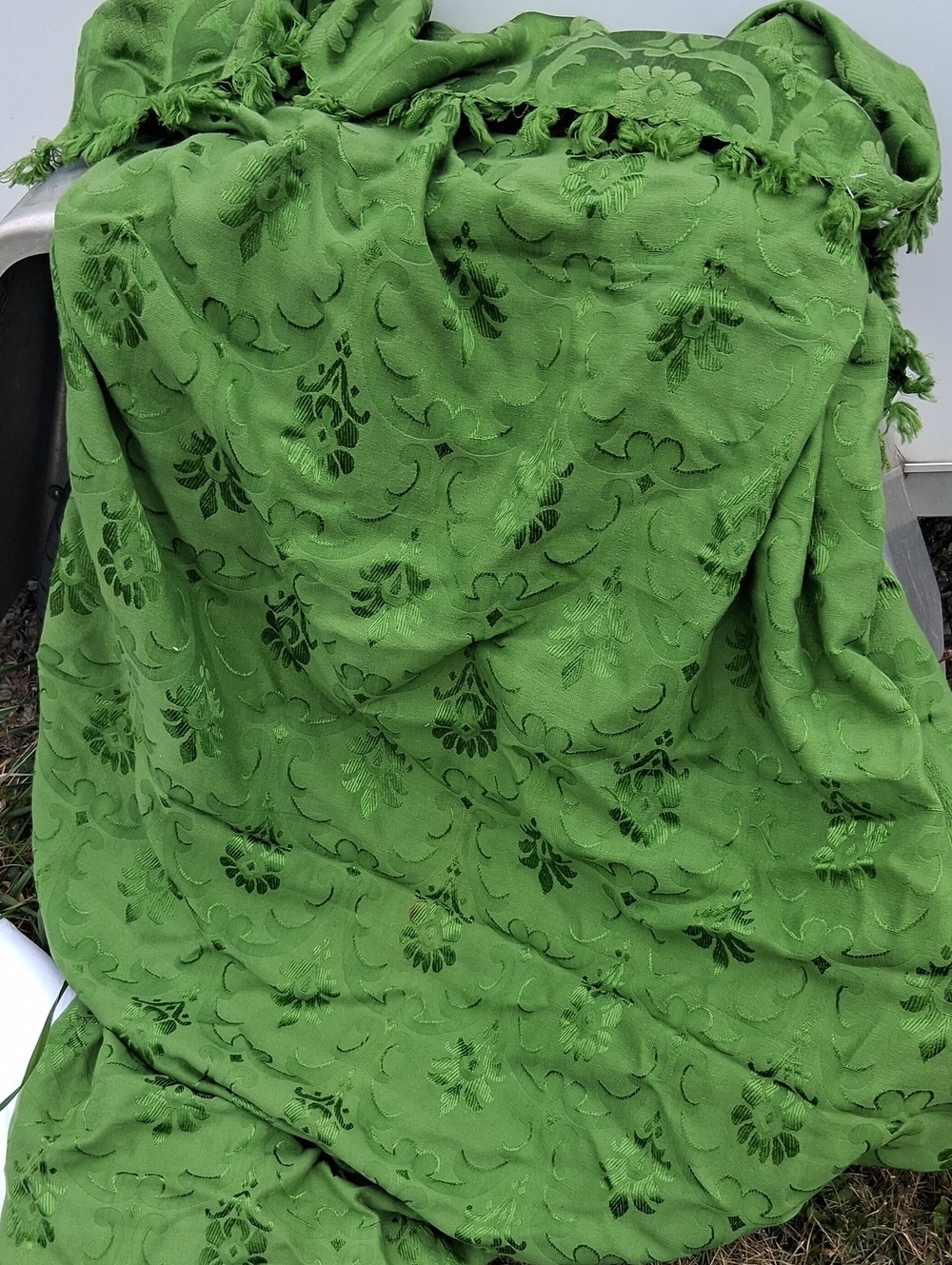 Vintage damask tablecloth Fringed Large